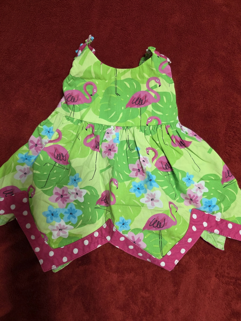 Bonnie Baby Lime Green and Pink Flamingo Print Dress